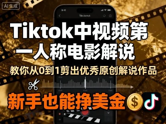 Tiktok中视频第一人称电影解说，教你从0到1剪出一个优秀的原创解说作品，新手也能挣美金-续财库