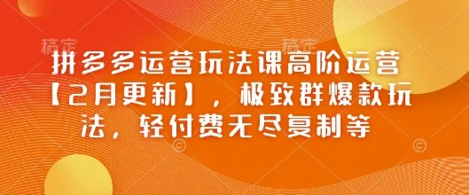 拼多多运营玩法课高阶运营【2月更新】，极致群爆款玩法，轻付费无尽复制等-续财库
