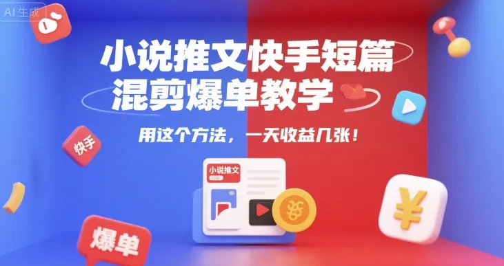小说推文快手短篇混剪爆单教学,用这个方法,一天收益几张-续财库