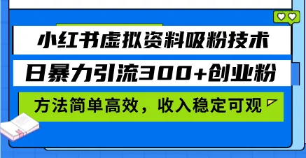小红书虚拟资料吸粉技术,日暴力引流300+创业粉,方法简单高效,收入稳...-续财库