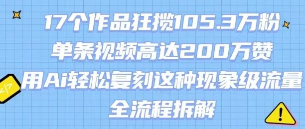 17个作品狂揽105.3W粉，单条视频高达200W赞，用Ai轻松复刻这种现象级流量!(全流程拆解)-续财库