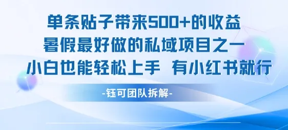 单条贴子带来5张的收益,暑假最好做的私域项目之一,小白也能轻松上手,有小红书就行-续财库