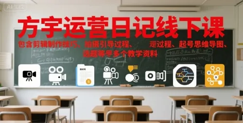 方宇运营日记线下课，包含剪辑制作技巧、拍摄引导过程、起号思维导图、选题等多个教学资料-续财库