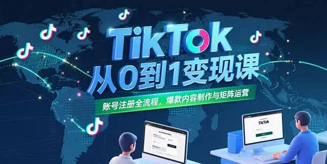 TikTok从0到1变现课,账号注册全流程,爆款内容制作与矩阵运营-续财库