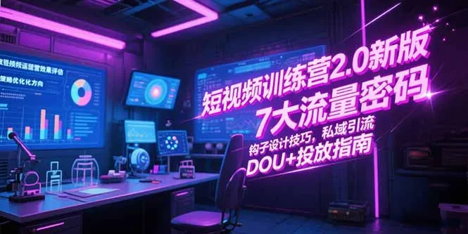 短视频训练营2.0新版，7大流量密码/钩子设计技巧/私域引流/DOU+投放指南-续财库