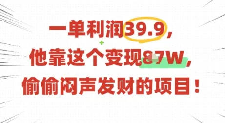 一单利润39.9，有人靠这个变现几十个，偷偷闷声发财的项目-续财库