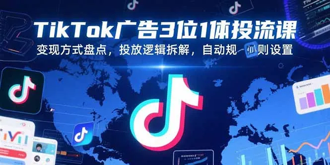 TikTok广告3位1体投流课，变现方式盘点，投放逻辑拆解，自动规则设置-续财库
