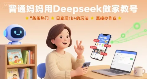 普通妈妈用Deepseek做家教号，条条热门，日变现1k+的玩法，直接抄作业-续财库