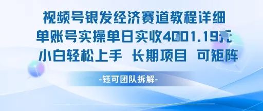视频号银发经济赛道单账号实操单日实收1k+,小白轻松上手长期项目-续财库