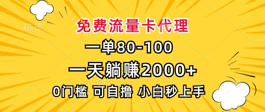 一单80，免费流量卡代理，一天躺赚2000+，0门槛，小白也能轻松上手-续财库