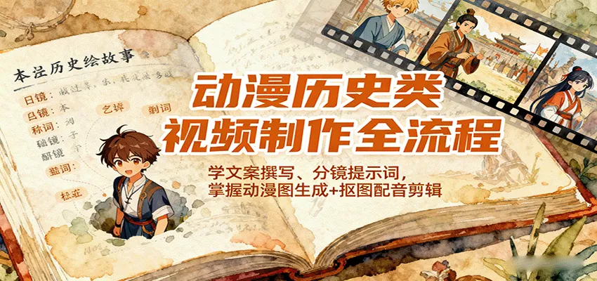 动漫历史类视频制作全流程，学文案撰写、分镜提示词，掌握动漫图生成+抠图配音剪辑-续财库