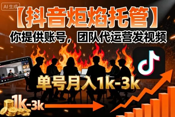 【抖音炬焰托管】你提供账号，团队代运营发视频，单号月入1k+【揭秘】-续财库