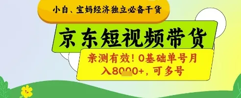 小白宝妈经济独立必备干货,京东短视频带货,亲测有效!0基础单号月入8k+,可多号【揭秘】-续财库