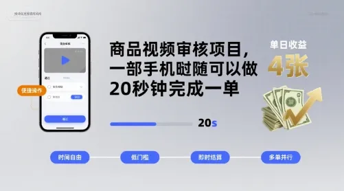 商品视频审核项目,一部手机随时随地都可以做,20秒钟完成一单,单日收益 4张【揭秘】-续财库
