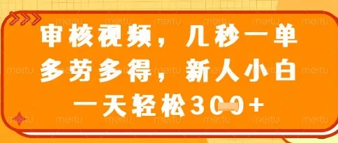 视频审核员,几秒一单,不限时间,不限地点,多做多得,新人小白一天轻松几张+【揭秘】-续财库