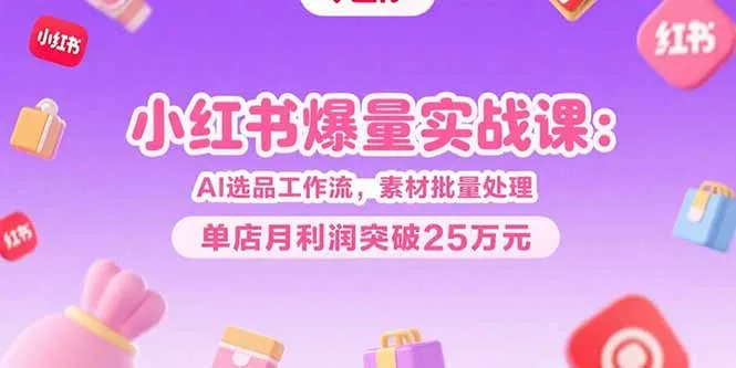 小红书爆量实战课：AI选品工作流，素材批量处理，单店月利润突破25万元-续财库