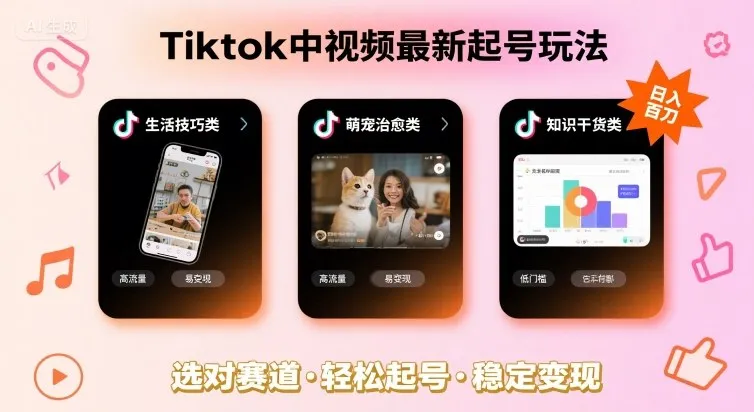 Tiktok中视频最新起号玩法，想要日入百刀，做好这几个赛道就可以了-续财库