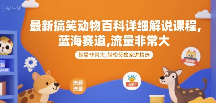 最新搞笑动物百科详细解说课程，蓝海赛道，流量非常大，轻松签独家进精选-续财库
