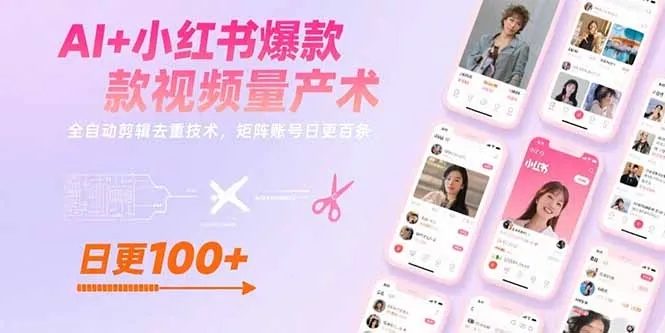 AI+小红书爆款视频量产术：全自动剪辑去重技术，矩阵账号日更百条-续财库