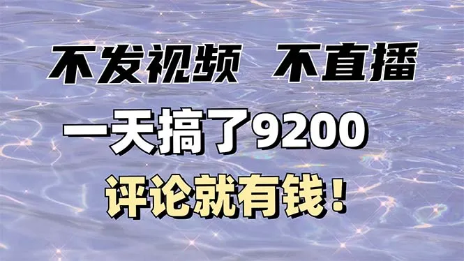 不发作品不直播，评论就有钱，一条最高10块，一天搞了9200-续财库