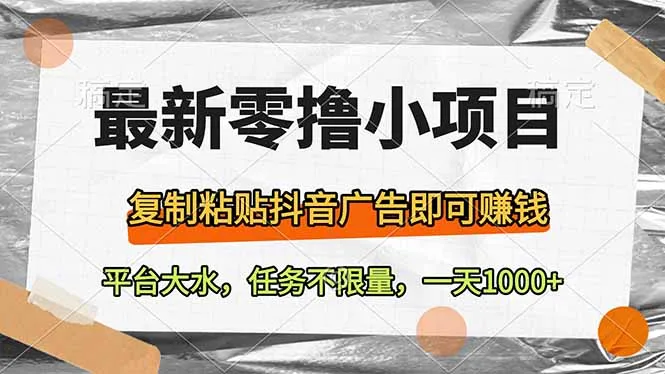 最新零撸小项目，复制粘贴抖音广告即可赚钱，平台大水，任务不限量，一...-续财库
