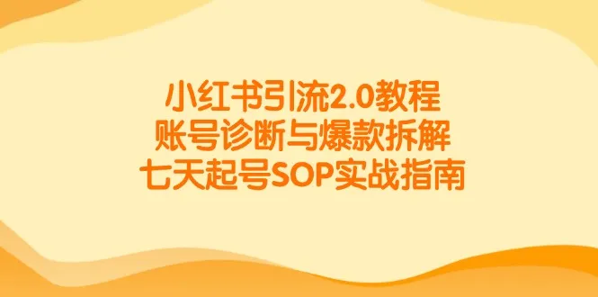 小红书引流2.0教程，账号诊断与爆款拆解，七天起号SOP实战指南-续财库
