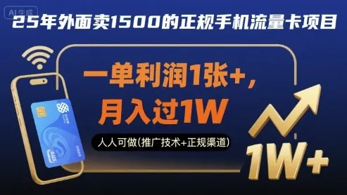 25年外面卖1500的正规手机流量卡项目，一单利润1张+，月入过1W，人人可做(推广技术+正规渠道)【揭秘】-续财库