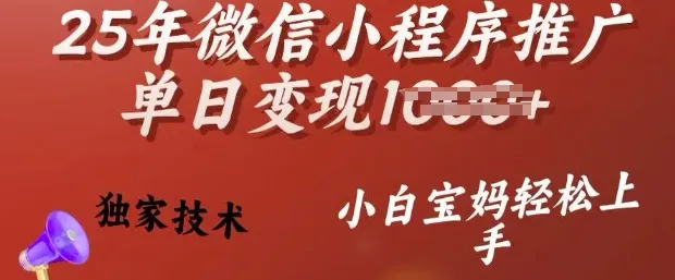 25年微信小程序推广单日变现多张，独家技术，小白宝妈轻松上手【揭秘】-续财库