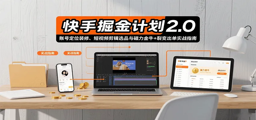 快手掘金计划2.0，账号定位装修、短视频剪辑选品与磁力金牛+裂变出单实战指南-续财库