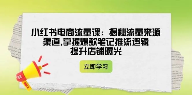 小红书电商流量课：揭秘流量来源渠道,掌握爆款笔记推流逻辑,提升店铺曝光-续财库