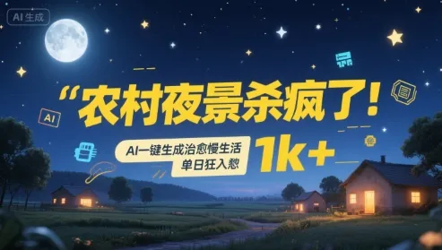 农村夜景杀疯了！AI一键生成治愈系慢生活，单日狂入1k+-续财库