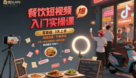 餐饮短视频入门实操课，引爆同城流量，打爆单店-续财库