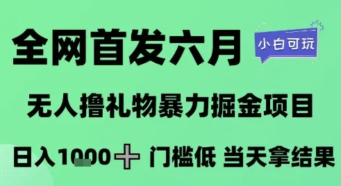 全网首发六月，无人撸礼物暴力掘金项目，日入1K+门槛低，当天拿结果，小白可玩【揭秘】-续财库