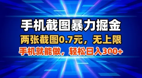 手机截图暴力掘金，两张截图0.7米，一部手机就能做，轻松日入3张+【揭秘】-续财库