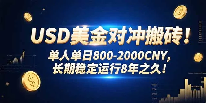 USD美金对冲搬砖!单人单日800-2000CNY，长期稳定运行8年之久!-续财库